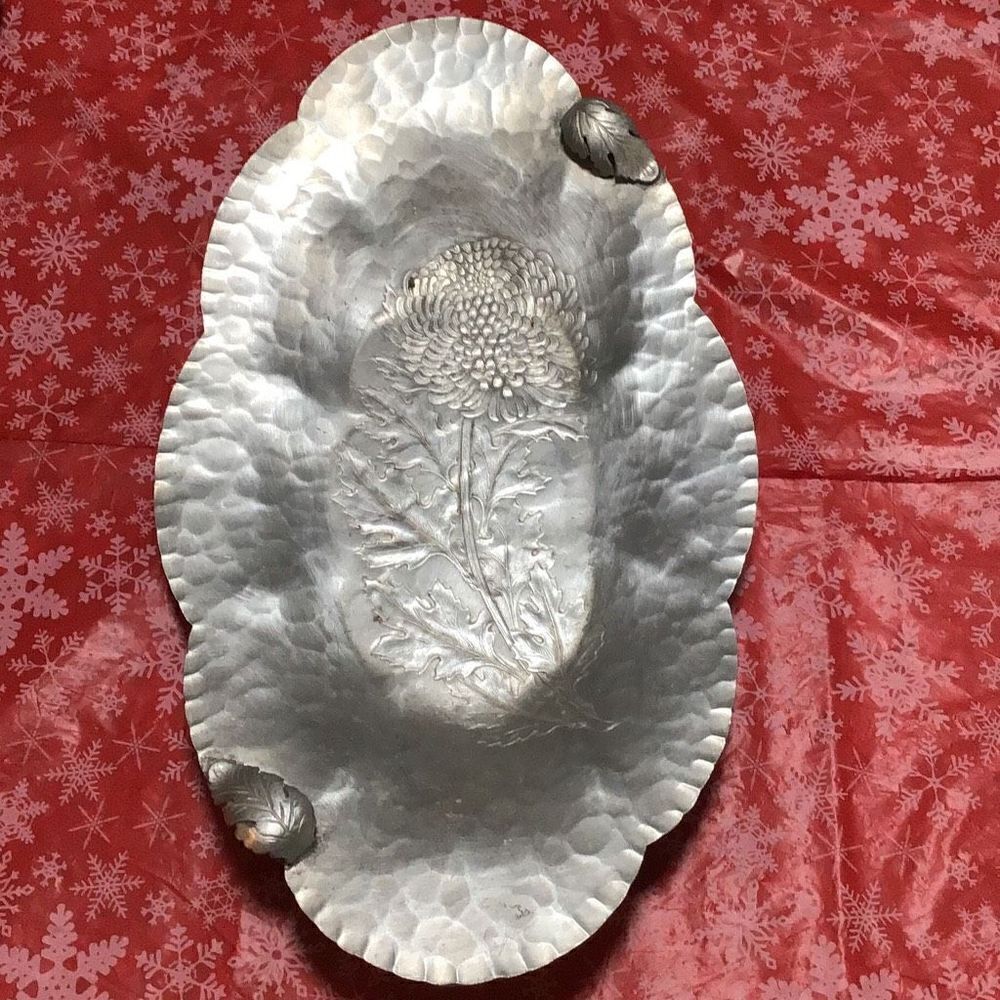 Vintage Continental 150 bucks hand wrought aluminum serving tray ￼